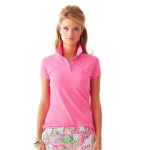 Lilly Pulitzer Chic Fit Polo hot pink pima cotton Sz Large